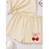image:imageRoseSeek Girls 2 Piece Outfits Cherry Bow Graphic Tee Shirt and Shorts Set Cute Summer OutfitsApricot