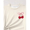 image:imageRoseSeek Girls 2 Piece Outfits Cherry Bow Graphic Tee Shirt and Shorts Set Cute Summer OutfitsBeige