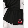 image:imageRoseSeek Girls 2 Piece Outfits Cherry Bow Graphic Tee Shirt and Shorts Set Cute Summer OutfitsBlack