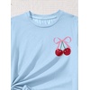 image:imageRoseSeek Girls 2 Piece Outfits Cherry Bow Graphic Tee Shirt and Shorts Set Cute Summer OutfitsBlue