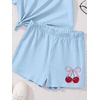 image:imageRoseSeek Girls 2 Piece Outfits Cherry Bow Graphic Tee Shirt and Shorts Set Cute Summer OutfitsBlue