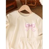 image:imageRoseSeek Girls 2 Piece Outfits Cherry Bow Graphic Tee Shirt and Shorts Set Cute Summer OutfitsBow Beige