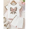 image:imageRoseSeek Girls 2 Piece Outfits Cherry Bow Graphic Tee Shirt and Shorts Set Cute Summer OutfitsCheetah White