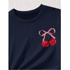 image:imageRoseSeek Girls 2 Piece Outfits Cherry Bow Graphic Tee Shirt and Shorts Set Cute Summer OutfitsDeep Blue
