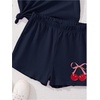image:imageRoseSeek Girls 2 Piece Outfits Cherry Bow Graphic Tee Shirt and Shorts Set Cute Summer OutfitsDeep Blue