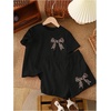 image:imageRoseSeek Girls 2 Piece Outfits Cherry Bow Graphic Tee Shirt and Shorts Set Cute Summer OutfitsGraphic Black