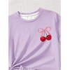 image:imageRoseSeek Girls 2 Piece Outfits Cherry Bow Graphic Tee Shirt and Shorts Set Cute Summer OutfitsMauve Purple