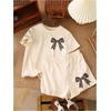 image:imageRoseSeek Girls 2 Piece Outfits Cherry Bow Graphic Tee Shirt and Shorts Set Cute Summer OutfitsMulticolor Beige