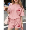 image:imageRoseSeek Girls 2 Piece Outfits Cherry Bow Graphic Tee Shirt and Shorts Set Cute Summer OutfitsPink