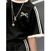 image:imageRoseSeek Girls 2 Piece Outfits Cherry Bow Graphic Tee Shirt and Shorts Set Cute Summer OutfitsStriped Black