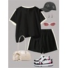 image:imageRoseSeek Girls 2 Piece Outfits Cherry Bow Graphic Tee Shirt and Shorts Set Cute Summer OutfitsStriped Black