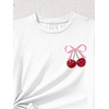 image:imageRoseSeek Girls 2 Piece Outfits Cherry Bow Graphic Tee Shirt and Shorts Set Cute Summer OutfitsWhite