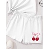image:imageRoseSeek Girls 2 Piece Outfits Cherry Bow Graphic Tee Shirt and Shorts Set Cute Summer OutfitsWhite