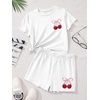 image:imageRoseSeek Girls 2 Piece Outfits Cherry Bow Graphic Tee Shirt and Shorts Set Cute Summer OutfitsWhite