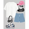 image:imageRoseSeek Girls 2 Piece Outfits Cherry Bow Graphic Tee Shirt and Shorts Set Cute Summer OutfitsWhite and Blue