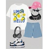 image:imageRoseSeek Girls 2 Piece Outfits Cherry Bow Graphic Tee Shirt and Shorts Set Cute Summer OutfitsWhite and Blue