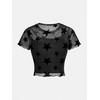 image:imageRoseSeek Girls 2 Piece Outfits Star Graphic Y2K Sheer Mesh Shirts and Spaghetti Strap Camisole TopsBlack