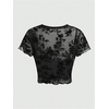 image:imageRoseSeek Girls 2 Piece Outfits Star Graphic Y2K Sheer Mesh Shirts and Spaghetti Strap Camisole TopsSheer Black
