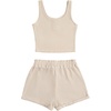 image:imageRoseSeek Girls 2 Piece Outfits Waffle Knit Scoop Neck Button Down Crop Tank Tops Paperbag Waist Track ShortsBeige