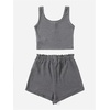 image:imageRoseSeek Girls 2 Piece Outfits Waffle Knit Scoop Neck Button Down Crop Tank Tops Paperbag Waist Track ShortsDark Grey