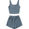 image:imageRoseSeek Girls 2 Piece Outfits Waffle Knit Scoop Neck Button Down Crop Tank Tops Paperbag Waist Track ShortsDusty Blue