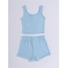 image:imageRoseSeek Girls 2 Piece Outfits Waffle Knit Scoop Neck Button Down Crop Tank Tops Paperbag Waist Track ShortsLight Blue