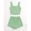 image:imageRoseSeek Girls 2 Piece Outfits Waffle Knit Scoop Neck Button Down Crop Tank Tops Paperbag Waist Track ShortsLight Green