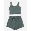 image:imageRoseSeek Girls 2 Piece Outfits Waffle Knit Scoop Neck Button Down Crop Tank Tops Paperbag Waist Track ShortsPure Green