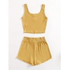 image:imageRoseSeek Girls 2 Piece Outfits Waffle Knit Scoop Neck Button Down Crop Tank Tops Paperbag Waist Track ShortsPure Yellow