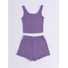 image:imageRoseSeek Girls 2 Piece Outfits Waffle Knit Scoop Neck Button Down Crop Tank Tops Paperbag Waist Track ShortsPurple