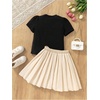 image:imageRoseSeek Girls 2 Piece Preppy Summer Outfits 3D Bowknot T Shirt and Mini Pleated Skirts Clothing SetApricot