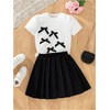 image:imageRoseSeek Girls 2 Piece Preppy Summer Outfits 3D Bowknot T Shirt and Mini Pleated Skirts Clothing SetBlack