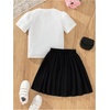 image:imageRoseSeek Girls 2 Piece Preppy Summer Outfits 3D Bowknot T Shirt and Mini Pleated Skirts Clothing SetBlack