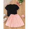 image:imageRoseSeek Girls 2 Piece Preppy Summer Outfits 3D Bowknot T Shirt and Mini Pleated Skirts Clothing SetDusty Pink