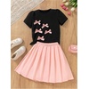 image:imageRoseSeek Girls 2 Piece Preppy Summer Outfits 3D Bowknot T Shirt and Mini Pleated Skirts Clothing SetDusty Pink