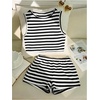 image:imageRoseSeek Girls 2 Piece Striped Summer Outfits Textured Knit Sleeveless Crop Tank Top and Shorts Matching SetBlack and White