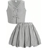 image:imageRoseSeek Girls 2 Piece Striped Vacation Outfits Bow Tie Front Tank Tops and Bubble Skirts Y2K ClothesBlack and White
