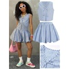 image:imageRoseSeek Girls 2 Piece Striped Vacation Outfits Bow Tie Front Tank Tops and Bubble Skirts Y2K ClothesBlue and White