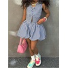 image:imageRoseSeek Girls 2 Piece Striped Vacation Outfits Bow Tie Front Tank Tops and Bubble Skirts Y2K ClothesBlue and White