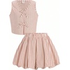 image:imageRoseSeek Girls 2 Piece Striped Vacation Outfits Bow Tie Front Tank Tops and Bubble Skirts Y2K ClothesKhaki