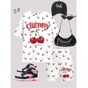 image:imageRoseSeek Girls 2 Piece Summer Outfits Cherry Graphic Tees and Biker Shorts Cute Clothing SetWhite