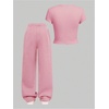 image:imageRoseSeek Girls 2 Piece Summer Outfits Letter Graphic Tees and Wide Leg Baggy Pants Set Casual Cute ClothesPink