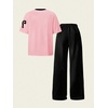 image:imageRoseSeek Girls 2 Piece Summer Outfits Number Graphic Short Sleeve Jersey Shirt and Cargo Pants Sets TrendyBlack and Pink