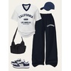 image:imageRoseSeek Girls 2 Piece Summer Outfits Number Graphic Short Sleeve Jersey Shirt and Cargo Pants Sets TrendyLetter Black and White