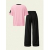 image:imageRoseSeek Girls 2 Piece Summer Outfits Number Graphic Short Sleeve Jersey Shirt and Cargo Pants Sets TrendyMulticolor Pink