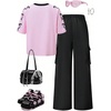 image:imageRoseSeek Girls 2 Piece Summer Outfits Number Print Y2k Football Jersey Shirts and Cargo Pants Baggy SetPink and Black