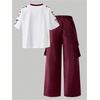 image:imageRoseSeek Girls 2 Piece Summer Outfits Number Print Y2k Football Jersey Shirts and Cargo Pants Baggy SetRed