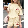 image:imageRoseSeek Girls 2 Piece Summer Outfits Short Sleeve Camo T Shirt and Mini Shorts Clothing Set TracksuitBeige