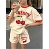 image:imageRoseSeek Girls 2 Piece Summer Outfits Short Sleeve Camo T Shirt and Mini Shorts Clothing Set TracksuitBeige and Red