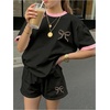 image:imageRoseSeek Girls 2 Piece Summer Outfits Short Sleeve Camo T Shirt and Mini Shorts Clothing Set TracksuitBlack